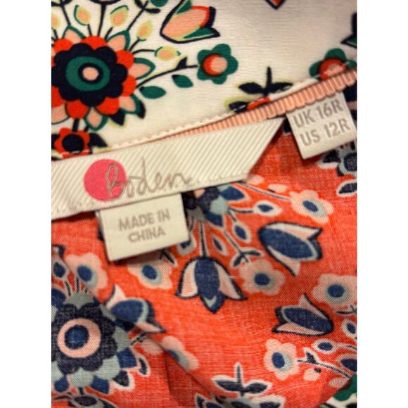 Boden Mixed Print Floral Geometric Sleeveless Swing Mini Dress Red White,Size 12 - Picture 9 of 9